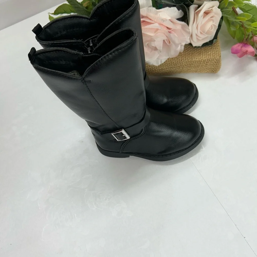 OshKosh B'gosh Black Mid-Calf Kids Zip Boots with Buckle Accent